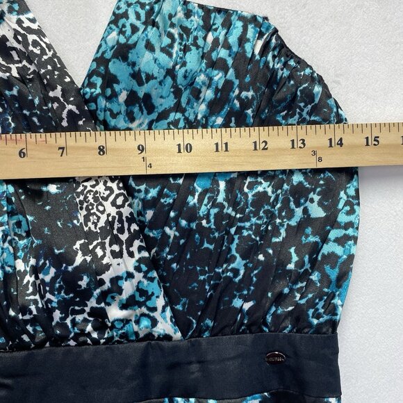 GUESS Satin Strapless Pleated V-Notched Mini Dress Women Size 6 Black Multicolor - Picture 6 of 16